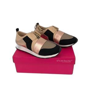 Shoe dazzle Priya Blush, Black & Rose Gold Dressy Sneakers Size 7.5 New In Box